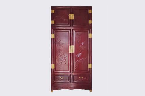 阿坝高端中式家居装修深红色纯实木衣柜